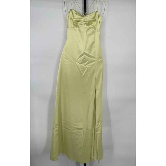 Lulus Women's Stunning Example Light Yellow Satin Backless Maxi Dress  Small - Picture 2 of 3